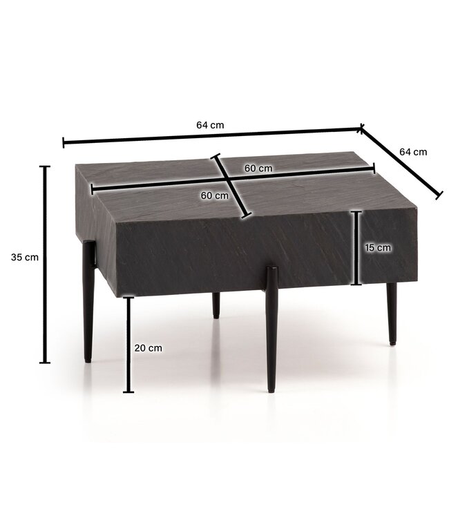 Wohnling salontafel 64x64x35 cm steenlook/metaal salontafel antraciet vierkant | Design woonkamertafel, salontafel, solide moderne woonkamertafel