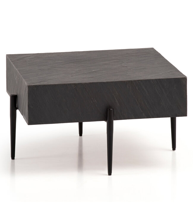 Wohnling salontafel 64x64x35 cm steenlook/metaal salontafel antraciet vierkant | Design woonkamertafel, salontafel, solide moderne woonkamertafel