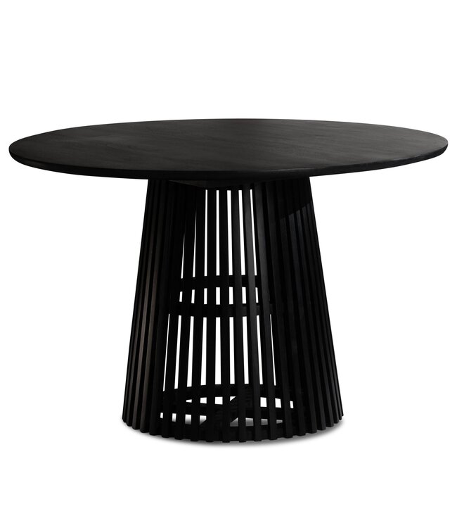 Wohnling Eetkamertafel 120x120x77 cm mango massief hout zwarte eettafel modern | Stevige keukentafel met rasterframe | Houten tafel eetkamer rond | Kleine houten eettafel