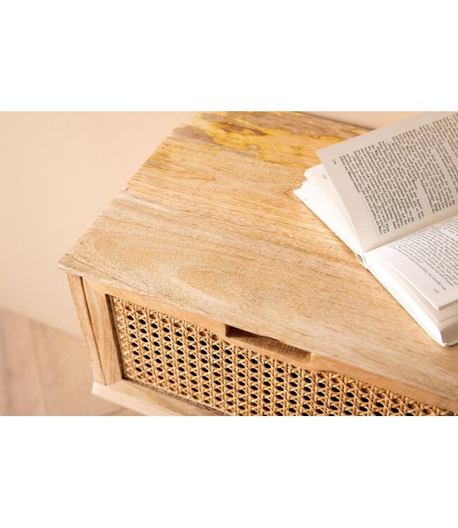 Wohnling nachtkastje mango massief hout / rotan 40x60x30 cm nachtkastje bruin | Nachtkastje boxspringbed met lade Weens geweven | Nachtkastje met opbergruimte