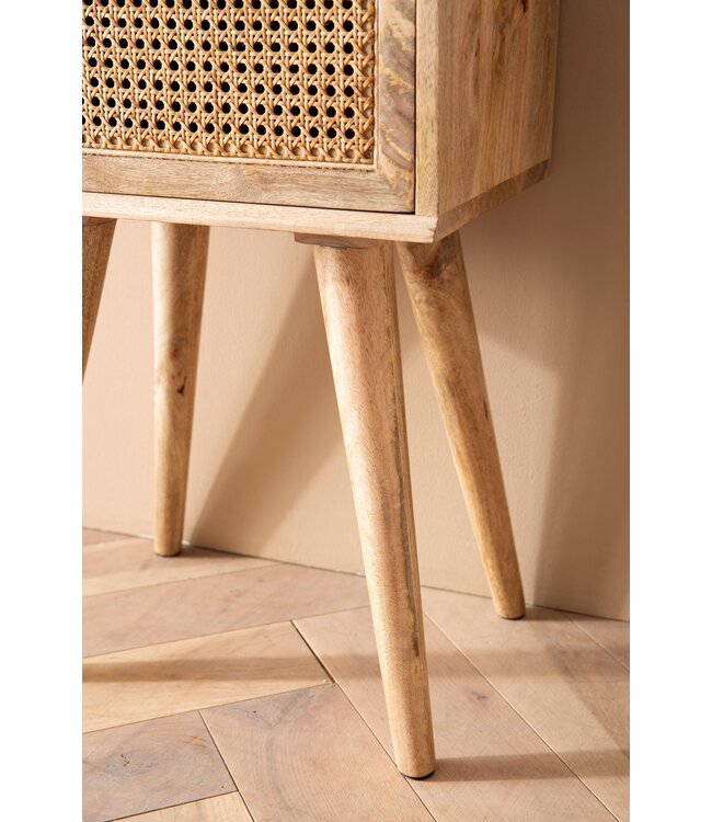 Wohnling nachtkastje mango massief hout / rotan 40x60x30 cm nachtkastje bruin | Nachtkastje boxspringbed met lade Weens geweven | Nachtkastje met opbergruimte