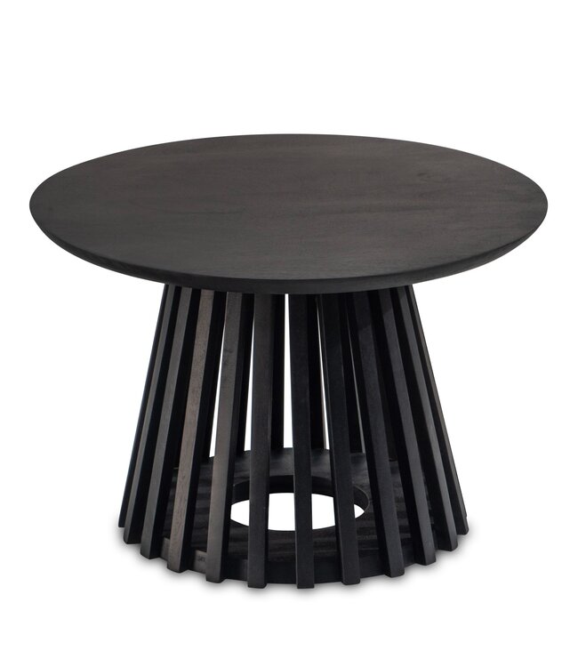 Wohnling Salontafel 60x60x41 cm Mango massief hout zwarte salontafel rond | Design woonkamertafel met rasterframe | Salontafel woonkamer modern