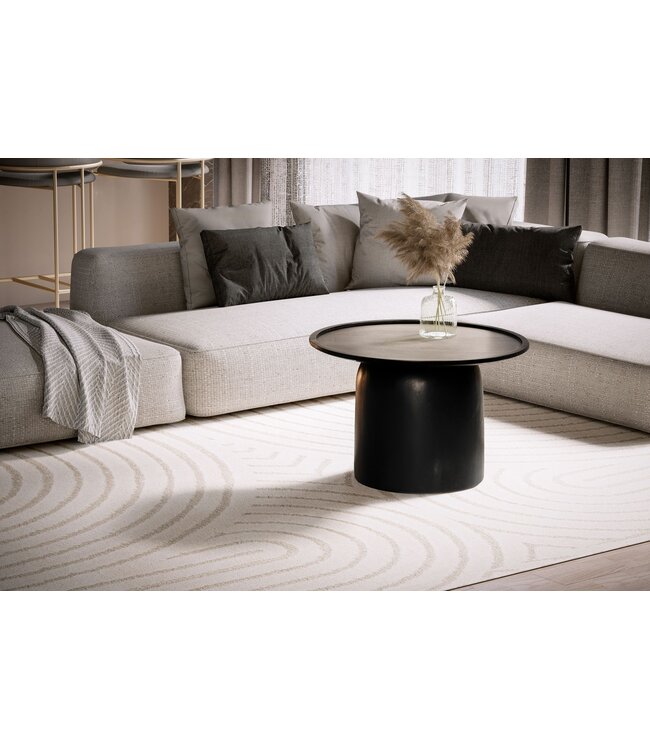 Wohnling Salontafel 60x60x40 cm Mango massief hout zwarte salontafel rond | Design woonkamertafel met opstaande rand | Salontafel woonkamer modern met trommelonderstel