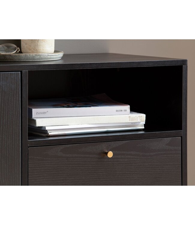 Wohnling dressoir 140x75x40 cm ladekast zwart met eiken decor tijdloos, hoge ladekast, staande kast woonkamer met 2 deuren en lade, dressoir met open vak