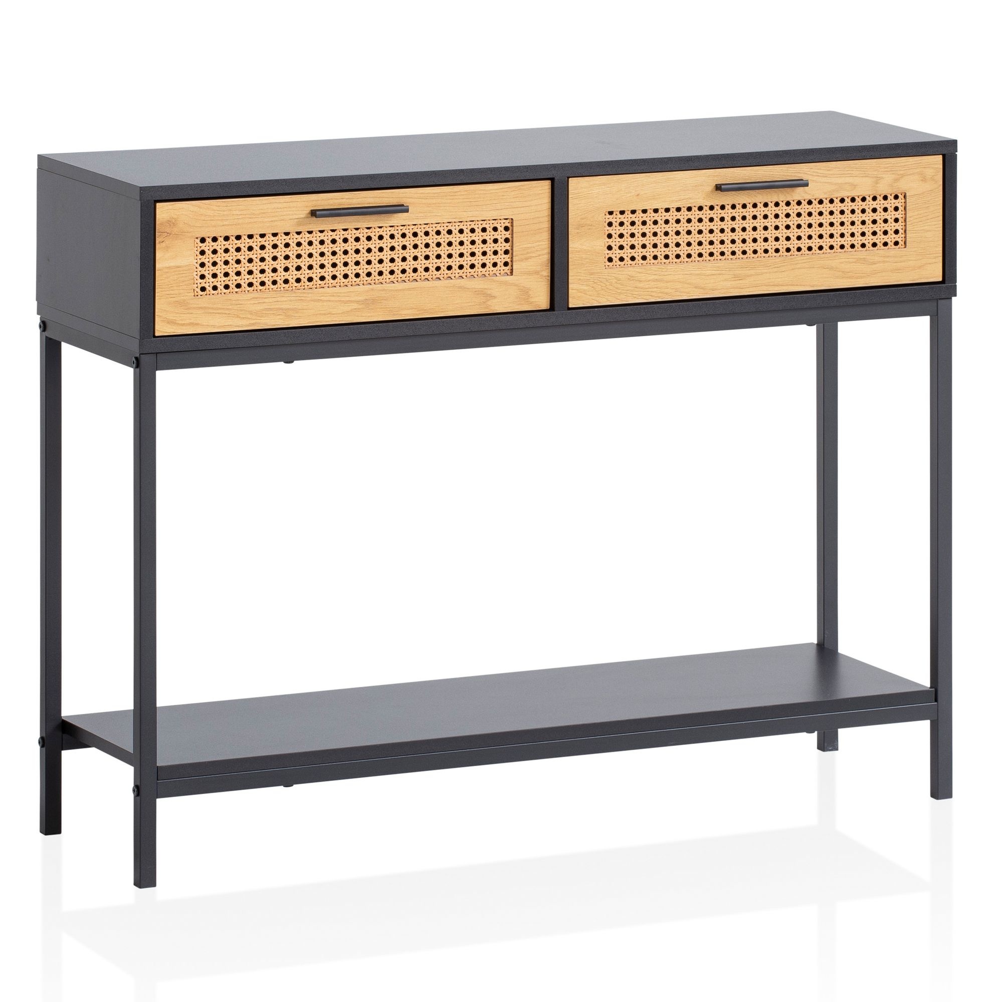 Sidetable zwart rotan 100 cm lang