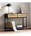 Wohnling consoletafel zwart 100x30x75 cm design dressoir hal, smalle opbergtafel met Weens vlechtwerk, haltafel met laden en plank, haltafel lang hoog rotan