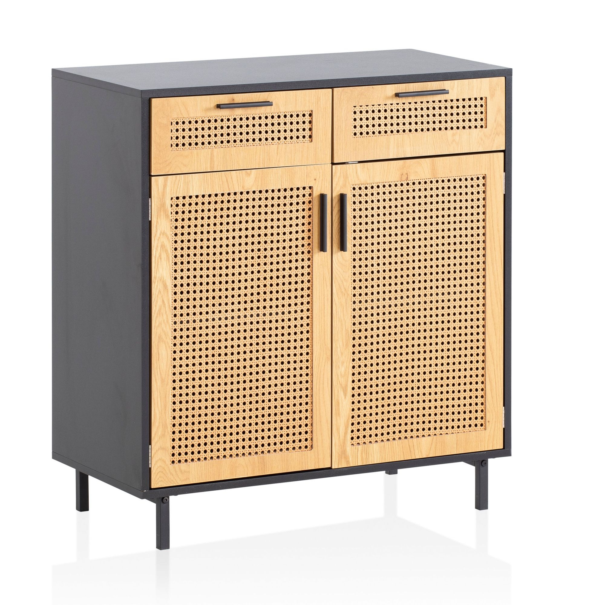 Dressoir zwart rotan 80 cm breed