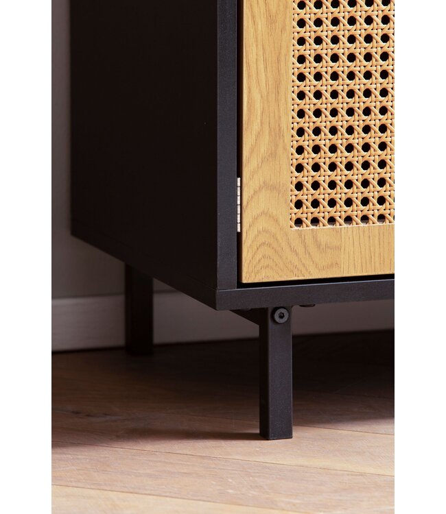 Wohnling dressoir 80x86,5x40 cm ladekast zwart met Weens vlechtwerk, hoge ladekast tijdloos, staande kast woonkamer met 2 deuren en lades, dressoir rotan