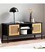 Wohnling Lowboard Zwart/Eiken met Weens vlechtwerk 110x48x40 cm TV-meubel Tijdloos, design TV-kast hoog, TV-tafel TV-kast met deuren, TV-kast woonkamer rotan