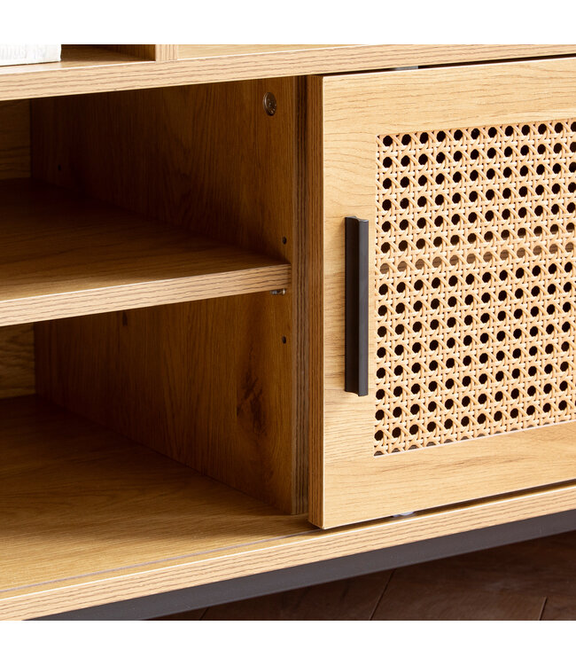 Wohnling schoenenbank met zitting 120x75,5x40 cm kapstokbank eiken decor, rotan bank klein gestoffeerd, smalle gangbank met opbergruimte, gangbank Weens vlechtwerk, gangmeubel met schuifdeur