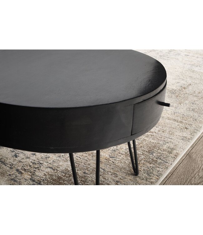 Wohnling salontafel 60x60x43 cm mango massief hout metalen salontafel, design woonkamertafel rond met lade, salontafel opbergruimte massief, kleine tafel woonkamer haarspeldpoten