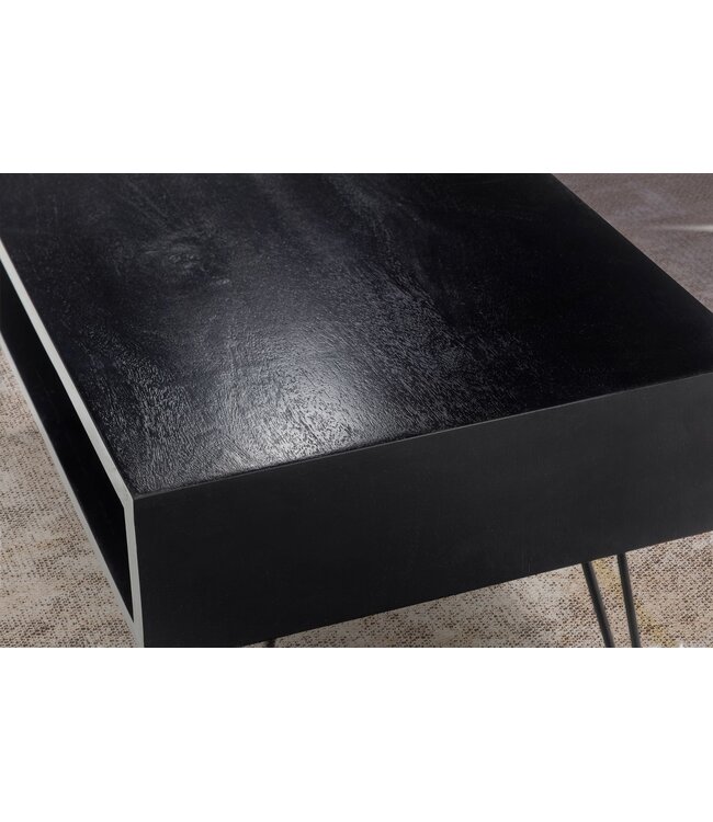 Wohnling salontafel 100x50x40 cm mango massief hout metalen salontafel, design woonkamertafel rechthoekig met opbergruimte, massieve salontafel, grote tafel woonkamer met haarspeldpoten