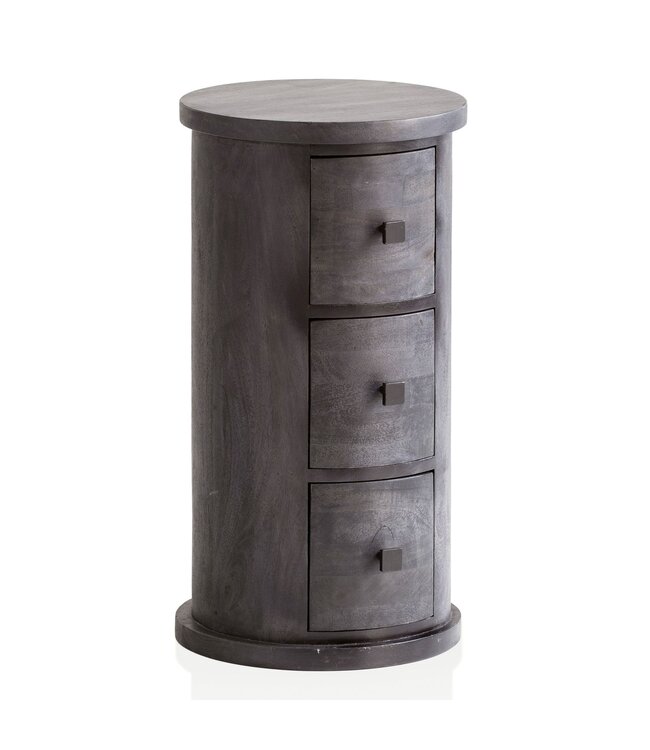 Wohnling Design Dressoir Mango Massief Hout Zwart 34x65x34 cm | Kast met 3 laden | Smalle zijkast massief | Mini ronde ladekast