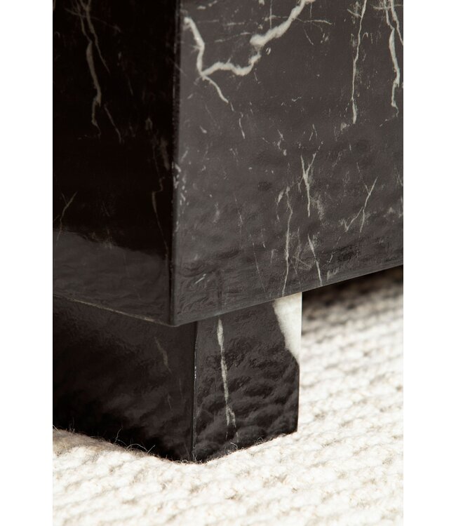 Wohnling salontafel MONOBLOC 60x60x35 cm zwart hoogglans met marmerlook, woonkamertafel kubus vierkant, design salontafel, lounge salontafel kubusvorm