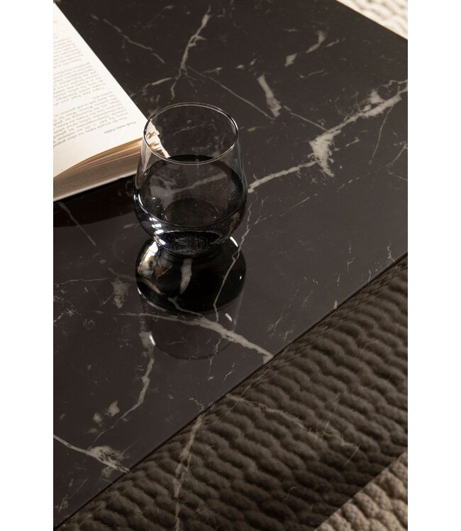 Wohnling salontafel MONOBLOC 60x60x35 cm zwart hoogglans met marmerlook, woonkamertafel kubus vierkant, design salontafel, lounge salontafel kubusvorm