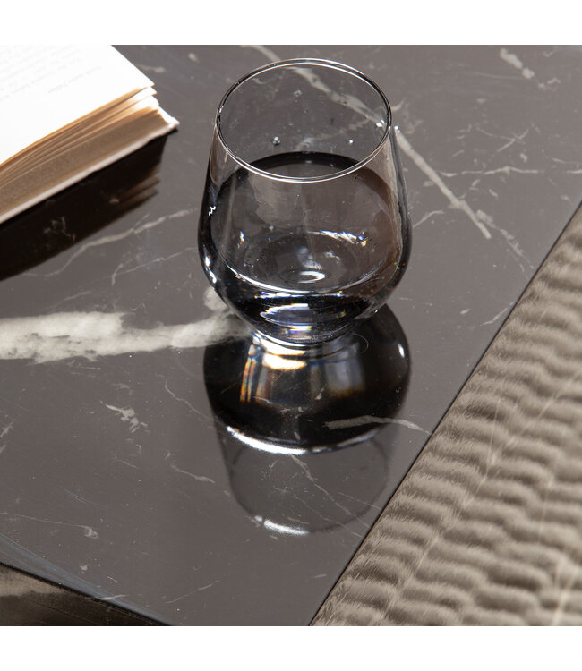 Wohnling salontafel MONOBLOC 40x40x45 cm zwart hoogglans met marmerlook, woonkamertafel kubus vierkant, design salontafel, lounge bijzettafel kubusvorm