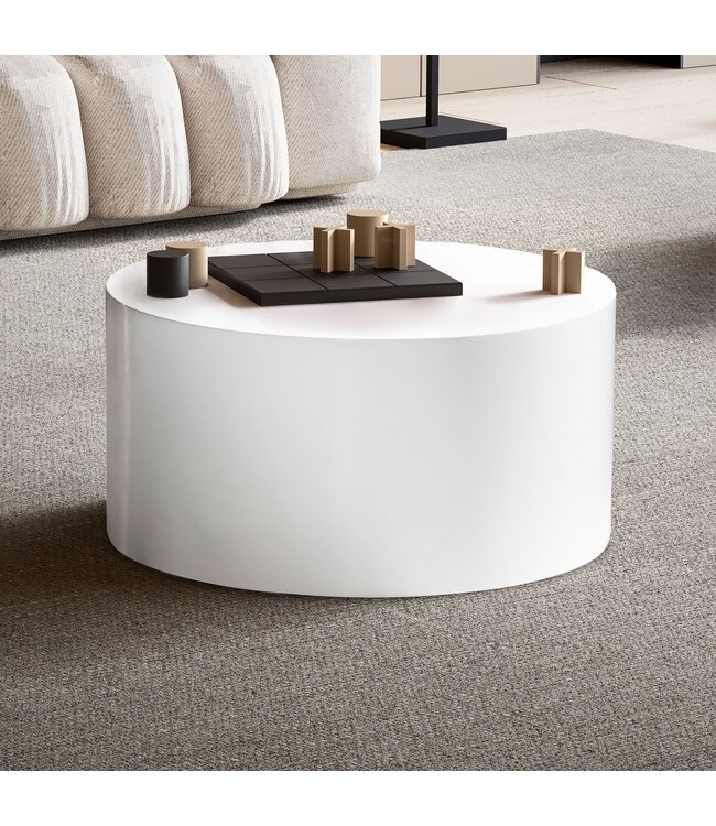 Wohnling salontafel MONOBLOC 60x60x30 cm wit hoogglans, design woonkamertafel rond, loungebank tafel eenvoudig, salontafel modern