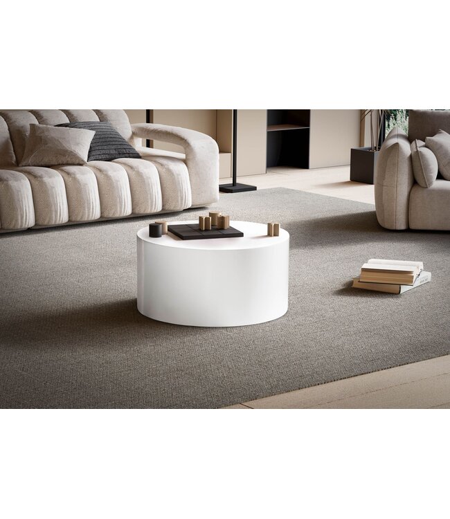 Wohnling salontafel MONOBLOC 60x60x30 cm wit hoogglans, design woonkamertafel rond, loungebank tafel eenvoudig, salontafel modern