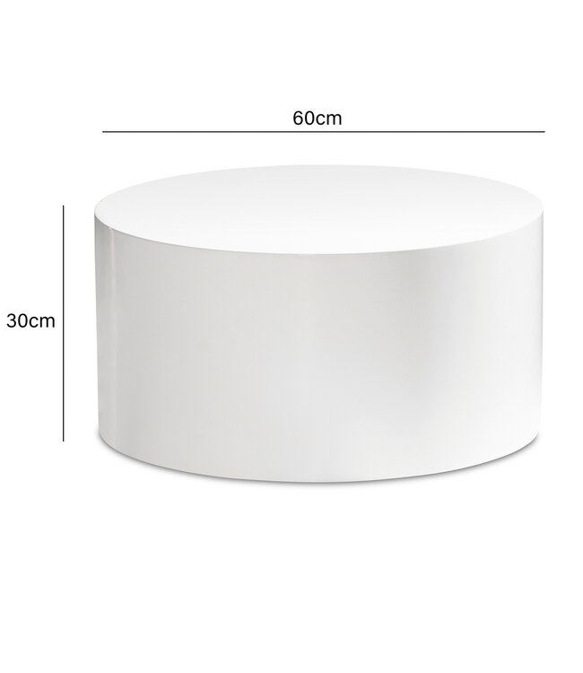 Wohnling salontafel MONOBLOC 60x60x30 cm wit hoogglans, design woonkamertafel rond, loungebank tafel eenvoudig, salontafel modern