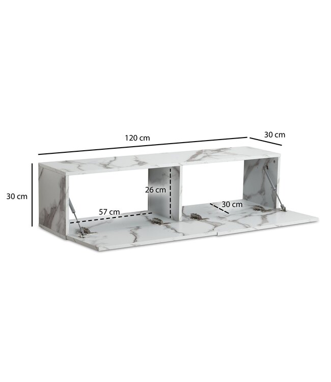 Wohnling Lowboard hangend marmerlook wit 120x30x30 cm tv-meubel, design tv-tafel met vouwdeuren modern, tv-kastwand, tv-ladekast tv-ladekast om op te hangen