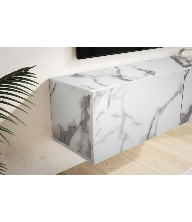 Wohnling Lowboard hangend marmerlook wit 120x30x30 cm tv-meubel, design tv-tafel met vouwdeuren modern, tv-kastwand, tv-ladekast tv-ladekast om op te hangen