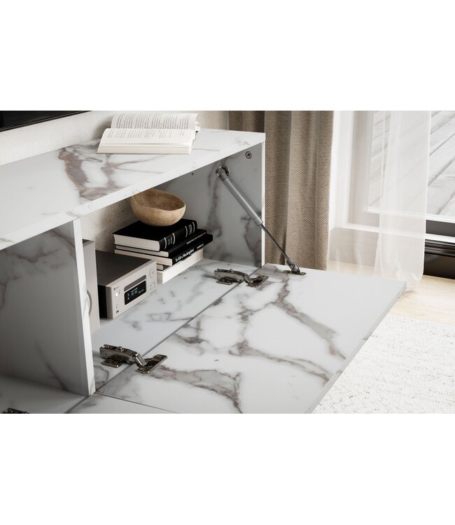Wohnling Lowboard hangend marmerlook wit 120x30x30 cm tv-meubel, design tv-tafel met vouwdeuren modern, tv-kastwand, tv-ladekast tv-ladekast om op te hangen