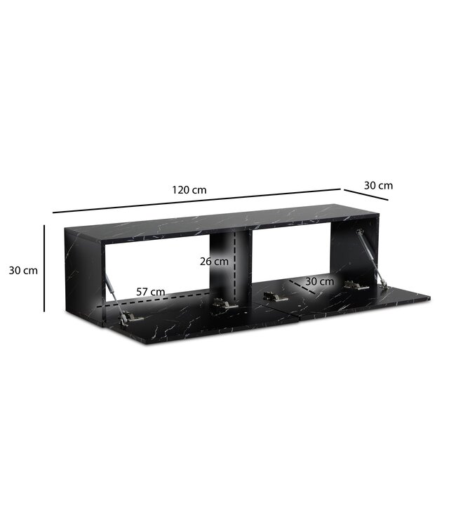 Wohnling Lowboard hangend marmerlook zwart 120x30x30 cm tv-meubel, design tv-tafel met vouwdeuren modern, tv-kastwand, tv-ladekast tv-ladekast om op te hangen