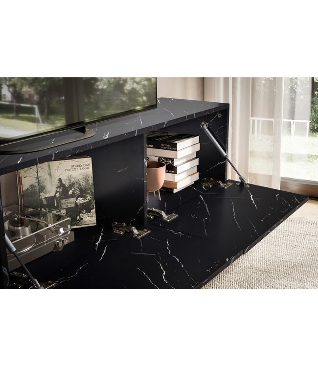 Wohnling Lowboard hangend marmerlook zwart 160x30x30 cm tv-meubel, design tv-tafel met vouwdeuren modern, tv-kastwand, tv-ladekast tv-ladekast om op te hangen