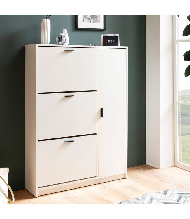 Wohnling Schoenenkast Wit 90x120x24 cm Schoenenrek Gesloten, Schoenenkist Modern, Halkast met Plank, Schoenenopberger Halkist voor Schoenen Hoog