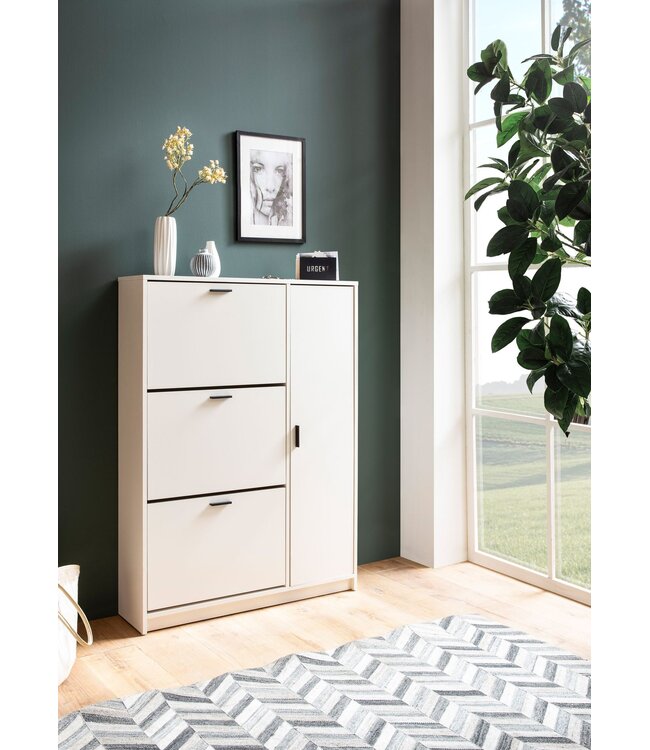 Wohnling Schoenenkast Wit 90x120x24 cm Schoenenrek Gesloten, Schoenenkist Modern, Halkast met Plank, Schoenenopberger Halkist voor Schoenen Hoog