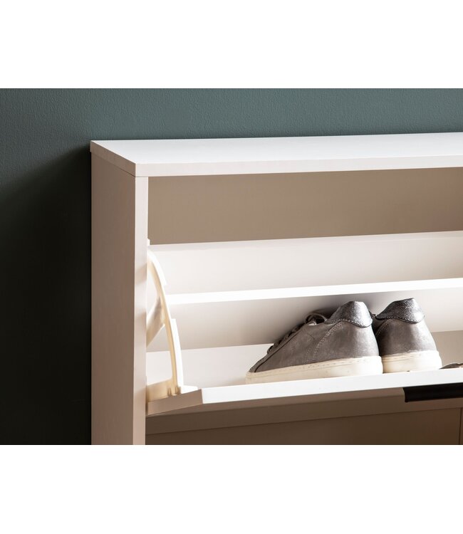 Wohnling Schoenenkast Wit 90x120x24 cm Schoenenrek Gesloten, Schoenenkist Modern, Halkast met Plank, Schoenenopberger Halkist voor Schoenen Hoog