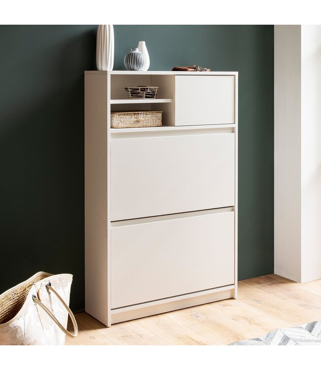 Wohnling Schoenenkast Wit 71x110x24 cm Schoenenrek Gesloten, Schoenenkist Modern, Halkast met Plank, Schoenenopberger Halkist voor Schoenen Hoog