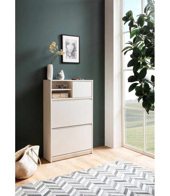 Wohnling Schoenenkast Wit 71x110x24 cm Schoenenrek Gesloten, Schoenenkist Modern, Halkast met Plank, Schoenenopberger Halkist voor Schoenen Hoog