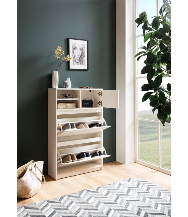 Wohnling Schoenenkast Wit 71x110x24 cm Schoenenrek Gesloten, Schoenenkist Modern, Halkast met Plank, Schoenenopberger Halkist voor Schoenen Hoog