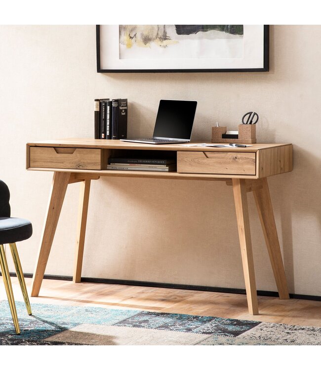 Wohnling bureau 120x55x77 cm eiken decor met opbergruimte, Scandinavisch design kantoortafel met laden, thuiskantoor laptoptafel computertafel studeerkamer met massief houten poten