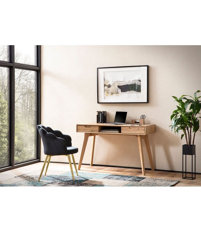 Wohnling bureau 120x55x77 cm eiken decor met opbergruimte, Scandinavisch design kantoortafel met laden, thuiskantoor laptoptafel computertafel studeerkamer met massief houten poten