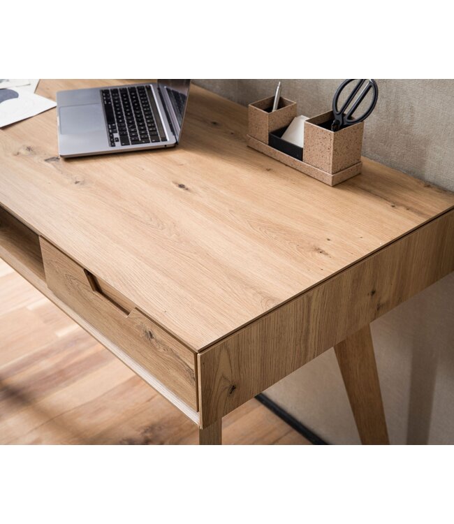 Wohnling bureau 120x55x77 cm eiken decor met opbergruimte, Scandinavisch design kantoortafel met laden, thuiskantoor laptoptafel computertafel studeerkamer met massief houten poten