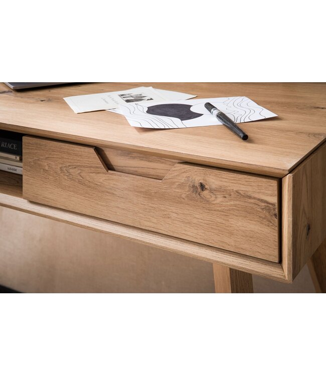 Wohnling bureau 120x55x77 cm eiken decor met opbergruimte, Scandinavisch design kantoortafel met laden, thuiskantoor laptoptafel computertafel studeerkamer met massief houten poten
