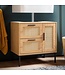 Wohnling wastafelonderkast eiken look 60x60x40 cm met deur en laden, badkamerkast met rotanweefsel, staande onderkast, badkamerkast midikast kleine wastafel