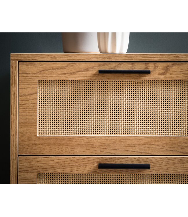 Wohnling ladekast 80x82x36 cm hal ladekast eiken decor & rotan, dressoir met drie laden en deur, ladekast modern, staande kast dressoir ladekast