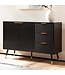 Wohnling Dressoir 120x80x40 cm Dressoir Zwart met Eiken Decor, Ladekast met deuren en laden, Ladekast Halkast Modern, Staande Kast Woonkamer Metalen Poten