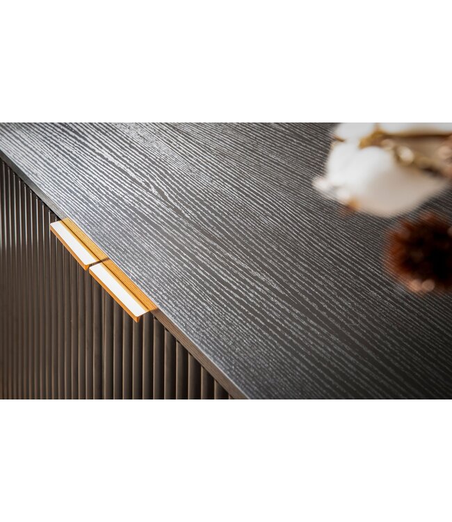 Wohnling Dressoir 120x80x40 cm Dressoir Zwart met Eiken Decor, Ladekast met deuren en laden, Ladekast Halkast Modern, Staande Kast Woonkamer Metalen Poten