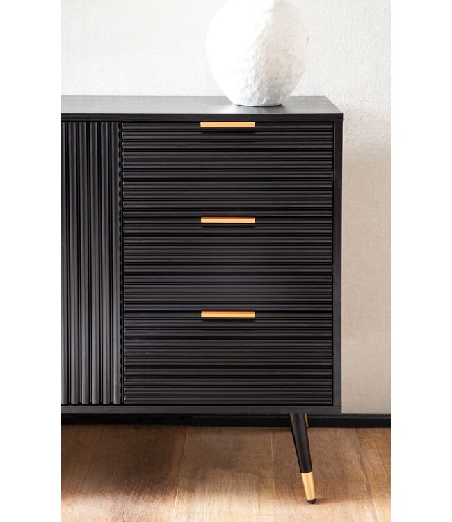 Wohnling Dressoir 120x80x40 cm Dressoir Zwart met Eiken Decor, Ladekast met deuren en laden, Ladekast Halkast Modern, Staande Kast Woonkamer Metalen Poten