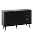 Wohnling Dressoir 120x80x40 cm Dressoir Zwart met Eiken Decor, Ladekast met deuren en laden, Ladekast Halkast Modern, Staande Kast Woonkamer Metalen Poten