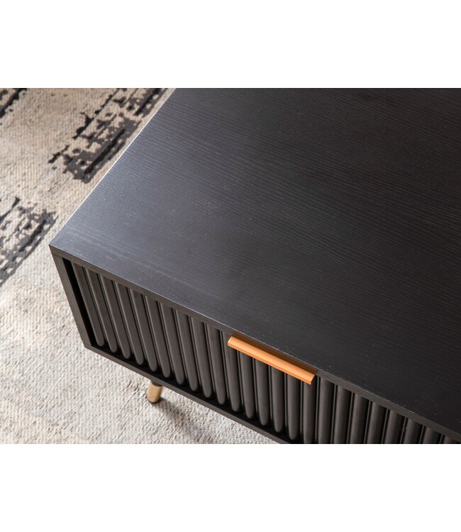Wohnling salontafel 110x60x43 cm zwart met eiken decor woonkamertafel, salontafel rechthoekig met opbergruimte, salontafel met laden, tafel woonkamer met metalen poten