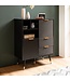 Wohnling dressoir 77x97x40 cm dressoir zwart met eiken decor, ladekast met deuren en lades, ladekast halkast met plank modern, staande kast woonkamer metalen poten