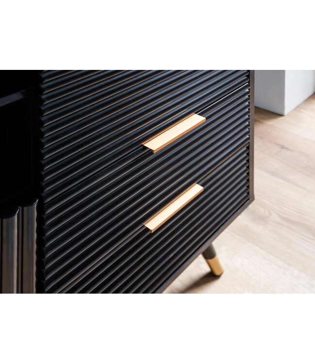 Wohnling dressoir 77x97x40 cm dressoir zwart met eiken decor, ladekast met deuren en lades, ladekast halkast met plank modern, staande kast woonkamer metalen poten