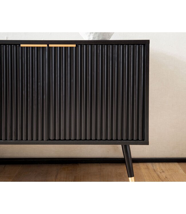 Wohnling Lowboard Zwart met eiken decor 150x60x39 cm TV-kast Modern, design TV-kast hoog, TV-tafel TV-kast met deuren, TV-kast woonkamer