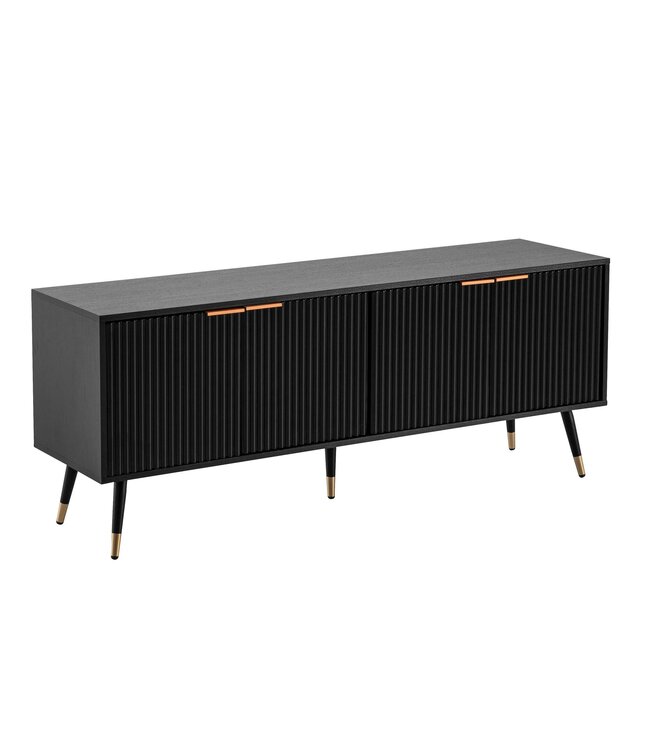 Wohnling Lowboard Zwart met eiken decor 150x60x39 cm TV-kast Modern, design TV-kast hoog, TV-tafel TV-kast met deuren, TV-kast woonkamer