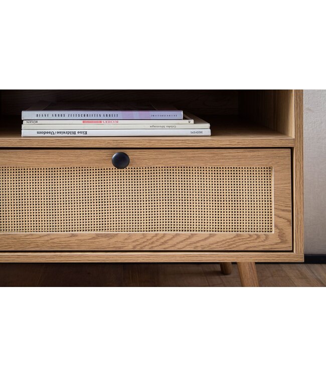 Wohnling Lowboard 120x56x39 cm TV-kast met eiken decor & rotan, design TV-kast hoog met laden, TV-tafel TV-kast opbergruimte, TV-kast woonkamer